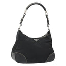 PRADA Shoulder Bag Nylon Leather Black Silver Auth 179529A-1