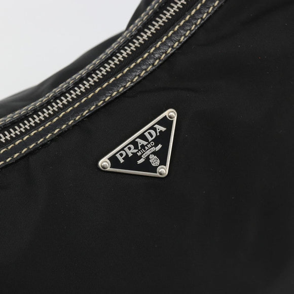 PRADA Shoulder Bag Nylon Leather Black Silver Auth 179529A