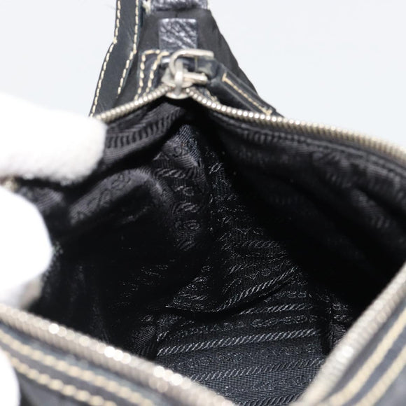 PRADA Shoulder Bag Nylon Leather Black Silver Auth 179529A