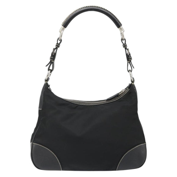 PRADA Shoulder Bag Nylon Leather Black Silver Auth 179529A