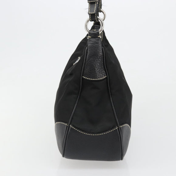 PRADA Shoulder Bag Nylon Leather Black Silver Auth 179529A