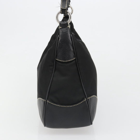 PRADA Shoulder Bag Nylon Leather Black Silver Auth 179529A