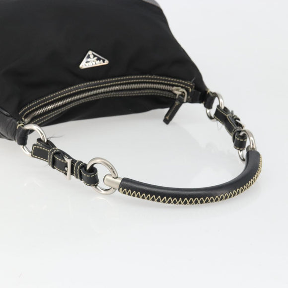 PRADA Shoulder Bag Nylon Leather Black Silver Auth 179529A