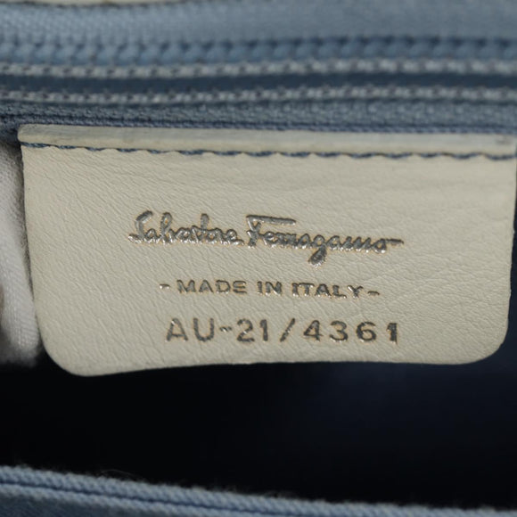 Salvatore Ferragamo Gancini Hand Bag PVC Leather 2way White Silver Auth 179530V
