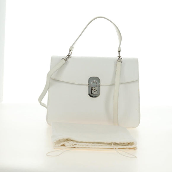 Salvatore Ferragamo Gancini Hand Bag PVC Leather 2way White Silver Auth 179530V