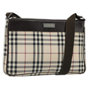 BURBERRY Nova Check Shoulder Bag Canvas Silver Beige Auth 179533-1