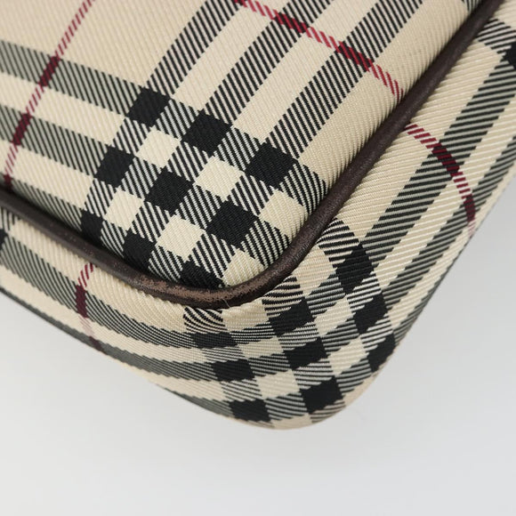 BURBERRY Nova Check Shoulder Bag Canvas Silver Beige Auth 179533
