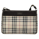 BURBERRY Nova Check Shoulder Bag Canvas Silver Beige Auth 179533-13