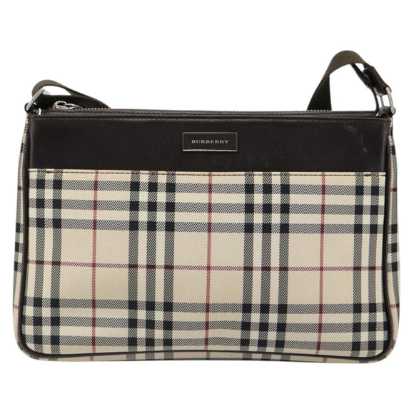 BURBERRY Nova Check Shoulder Bag Canvas Silver Beige Auth 179533
