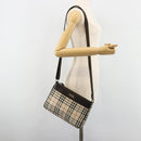 BURBERRY Nova Check Shoulder Bag Canvas Silver Beige Auth 179533-22