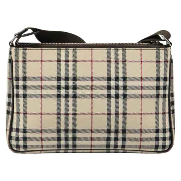 BURBERRY Nova Check Shoulder Bag Canvas Silver Beige Auth 179533