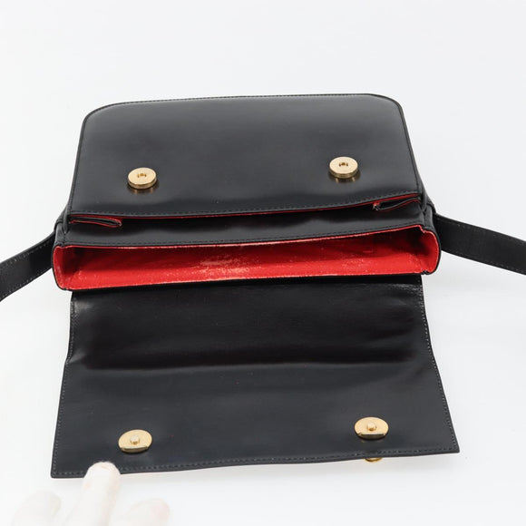 CELINE Shoulder Bag Leather Black Gold Auth 179534A