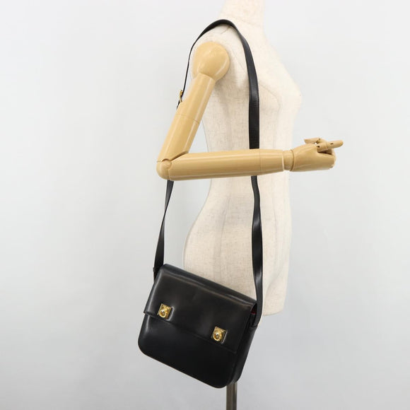 CELINE Shoulder Bag Leather Black Gold Auth 179534A