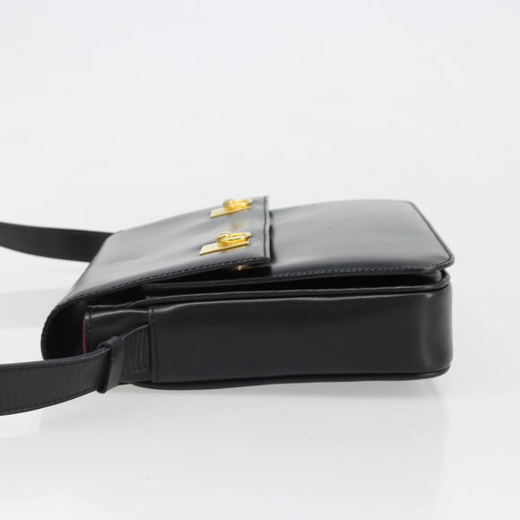 CELINE Shoulder Bag Leather Black Gold Auth 179534A