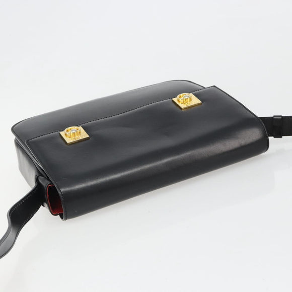 CELINE Shoulder Bag Leather Black Gold Auth 179534A