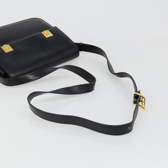 CELINE Shoulder Bag Leather Black Gold Auth 179534A