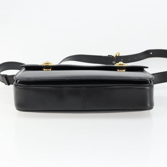 CELINE Shoulder Bag Leather Black Gold Auth 179534A