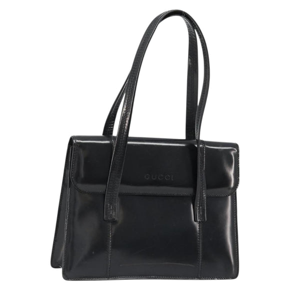 GUCCI Bamboo Hand Bag Patent leather Black Gold Auth 179535