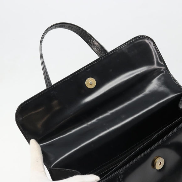 GUCCI Bamboo Hand Bag Patent leather Black Gold Auth 179535