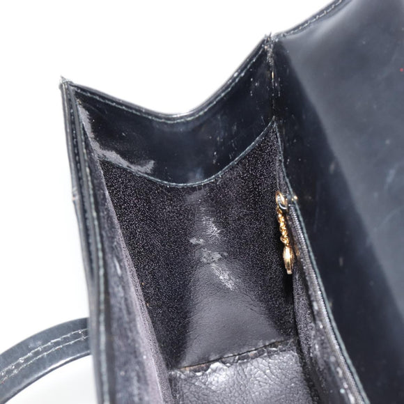 GUCCI Bamboo Hand Bag Patent leather Black Gold Auth 179535