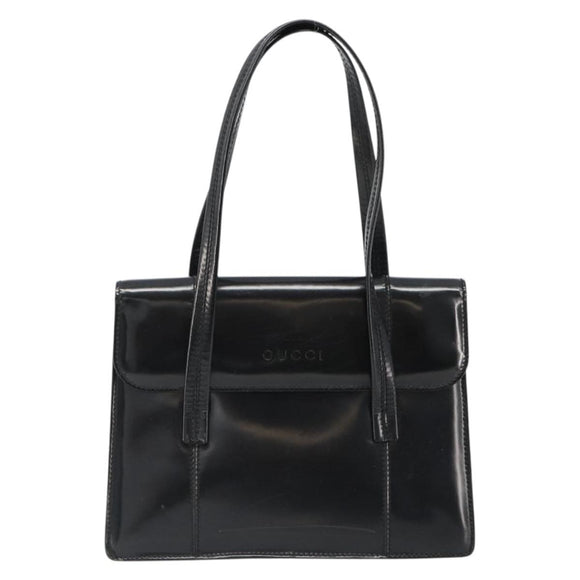 GUCCI Bamboo Hand Bag Patent leather Black Gold Auth 179535