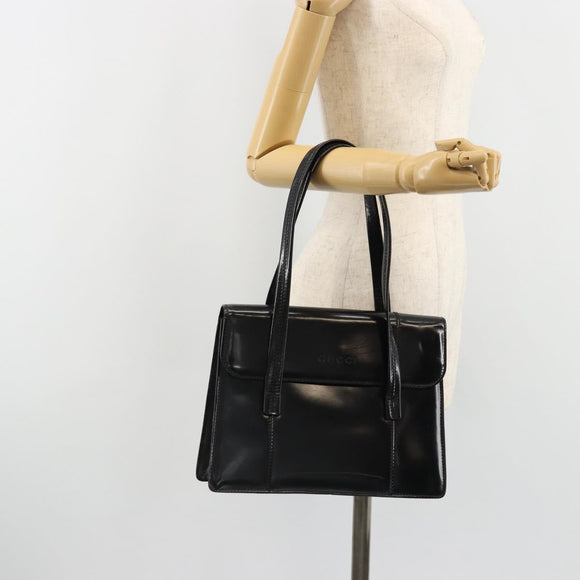 GUCCI Bamboo Hand Bag Patent leather Black Gold Auth 179535