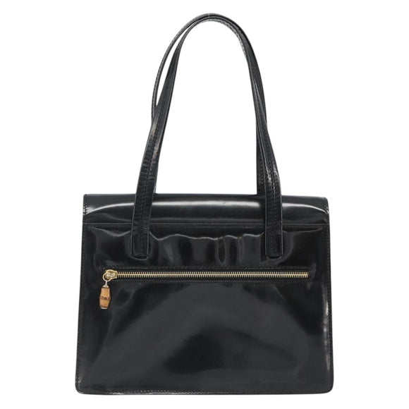 GUCCI Bamboo Hand Bag Patent leather Black Gold Auth 179535