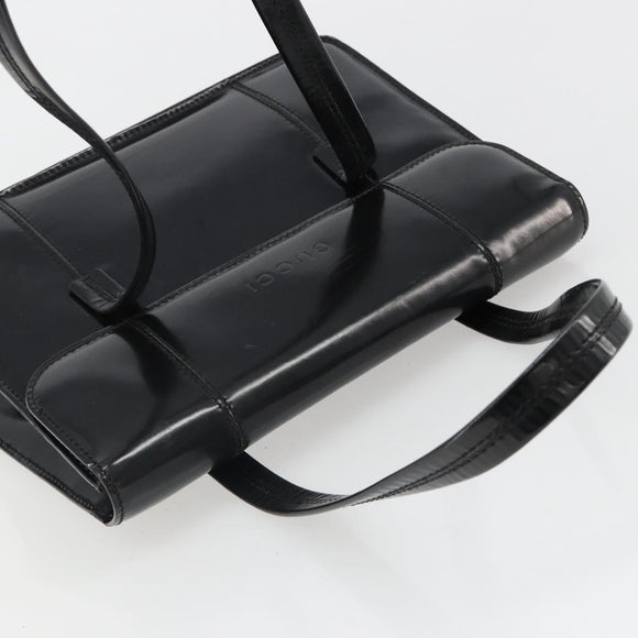 GUCCI Bamboo Hand Bag Patent leather Black Gold Auth 179535