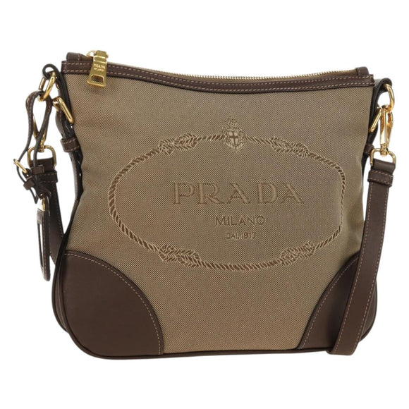 PRADA Shoulder Bag Canvas Beige Gold Auth 179538V