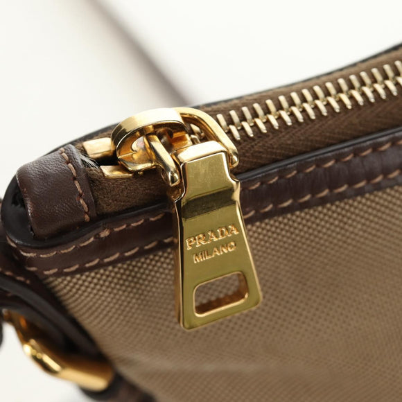 PRADA Shoulder Bag Canvas Beige Gold Auth 179538V
