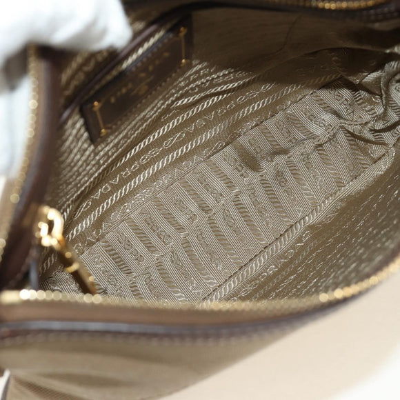 PRADA Shoulder Bag Canvas Beige Gold Auth 179538V