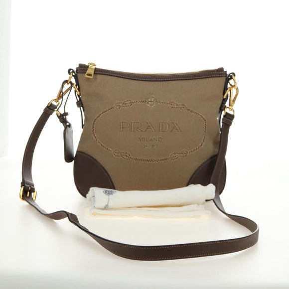 PRADA Shoulder Bag Canvas Beige Gold Auth 179538V