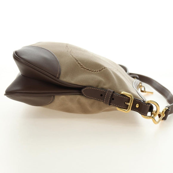 PRADA Shoulder Bag Canvas Beige Gold Auth 179538V