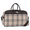BURBERRY Nova Check Boston Bag Canvas 2way Beige Silver Auth 179541A-1