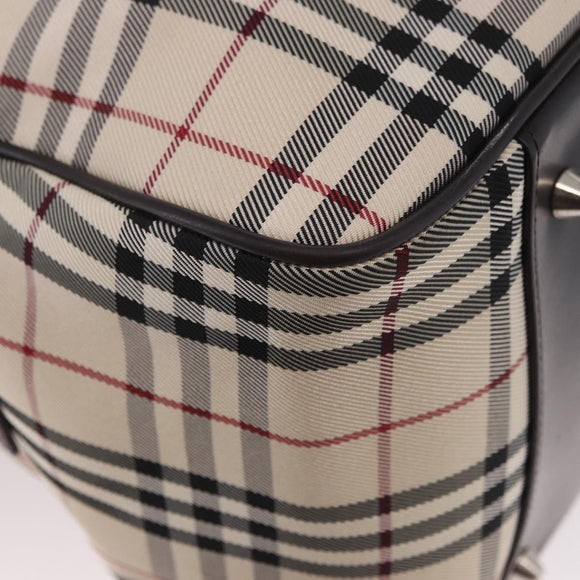BURBERRY Nova Check Boston Bag Canvas 2way Beige Silver Auth 179541A