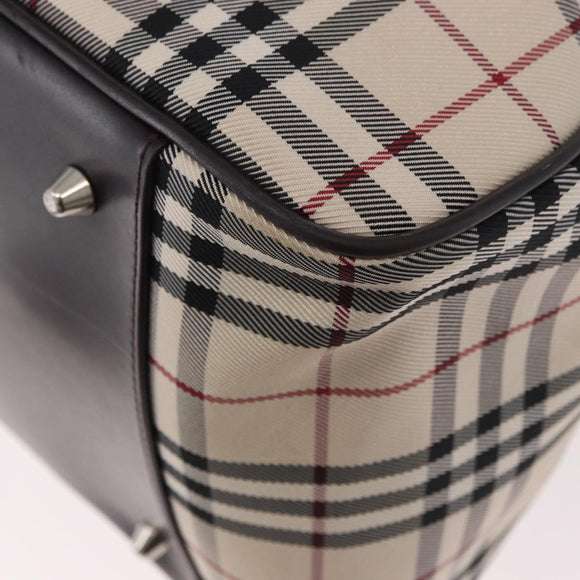 BURBERRY Nova Check Boston Bag Canvas 2way Beige Silver Auth 179541A