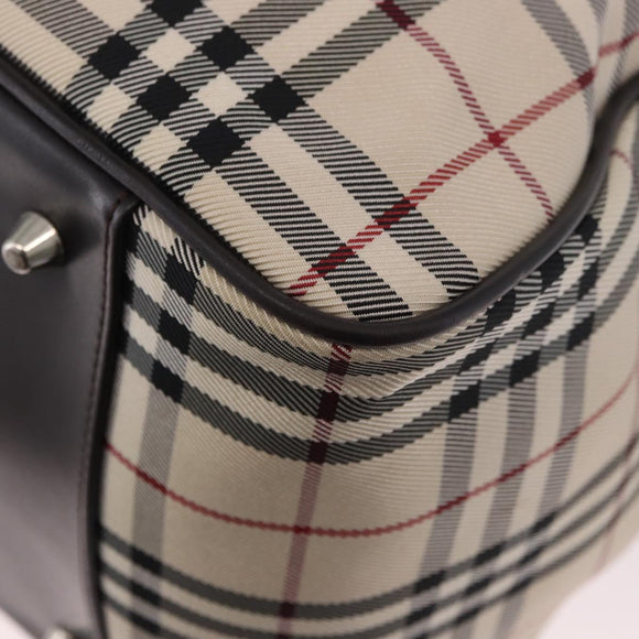 BURBERRY Nova Check Boston Bag Canvas 2way Beige Silver Auth 179541A