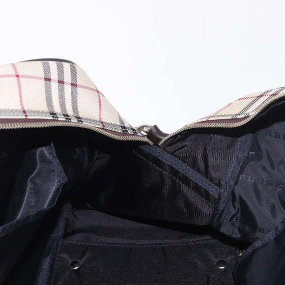 BURBERRY Nova Check Boston Bag Canvas 2way Beige Silver Auth 179541A