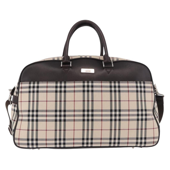 BURBERRY Nova Check Boston Bag Canvas 2way Beige Silver Auth 179541A