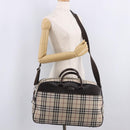 BURBERRY Nova Check Boston Bag Canvas 2way Beige Silver Auth 179541A-23