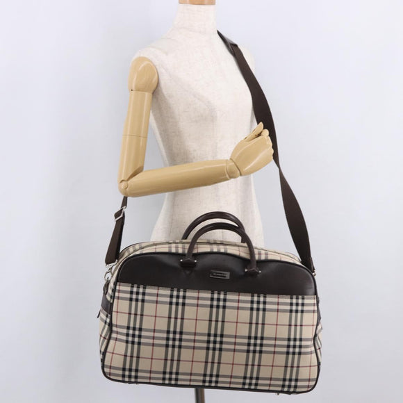 BURBERRY Nova Check Boston Bag Canvas 2way Beige Silver Auth 179541A