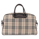BURBERRY Nova Check Boston Bag Canvas 2way Beige Silver Auth 179541A-2