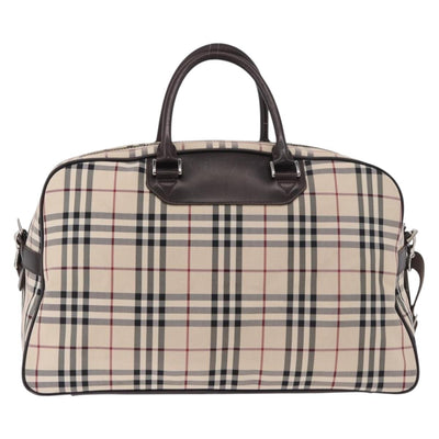 BURBERRY Nova Check Boston Bag Canvas 2way Beige Silver Auth 179541A - 0