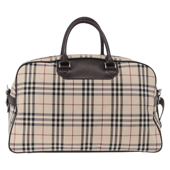 BURBERRY Nova Check Boston Bag Canvas 2way Beige Silver Auth 179541A