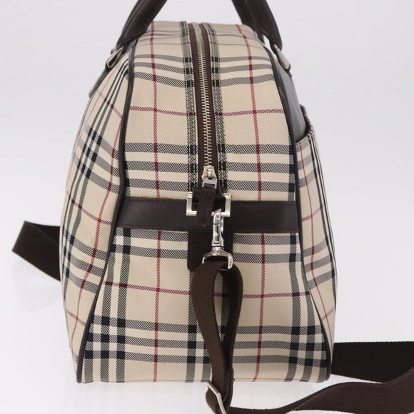 BURBERRY Nova Check Boston Bag Canvas 2way Beige Silver Auth 179541A