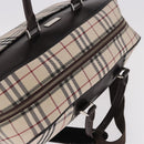 BURBERRY Nova Check Boston Bag Canvas 2way Beige Silver Auth 179541A-6