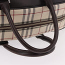 BURBERRY Nova Check Boston Bag Canvas 2way Beige Silver Auth 179541A-7