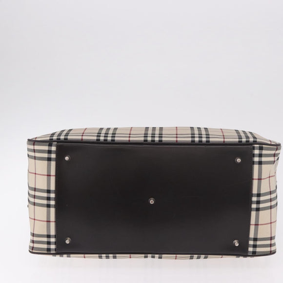 BURBERRY Nova Check Boston Bag Canvas 2way Beige Silver Auth 179541A