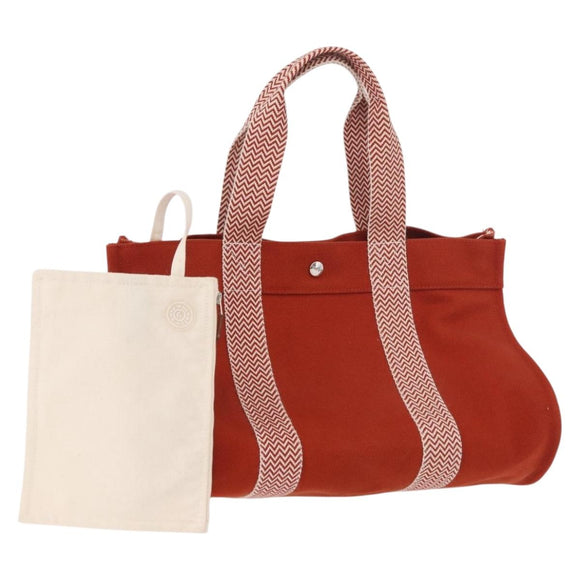 HERMES Cannes MM Hand Bag cotton Orange Silver Auth 179542A