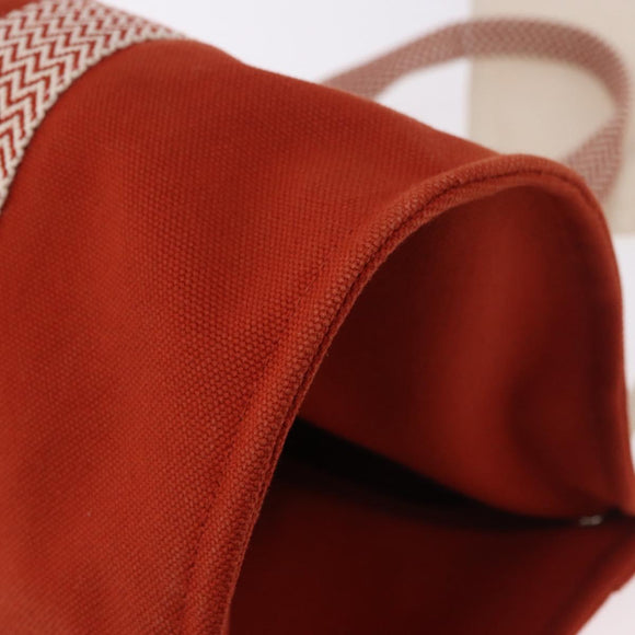 HERMES Cannes MM Hand Bag cotton Orange Silver Auth 179542A